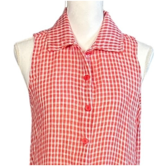 FLAX Linen Midi Dress Size Small Red Shift Coastal Sleeveless Tank Lagenlook - Picture 4 of 10